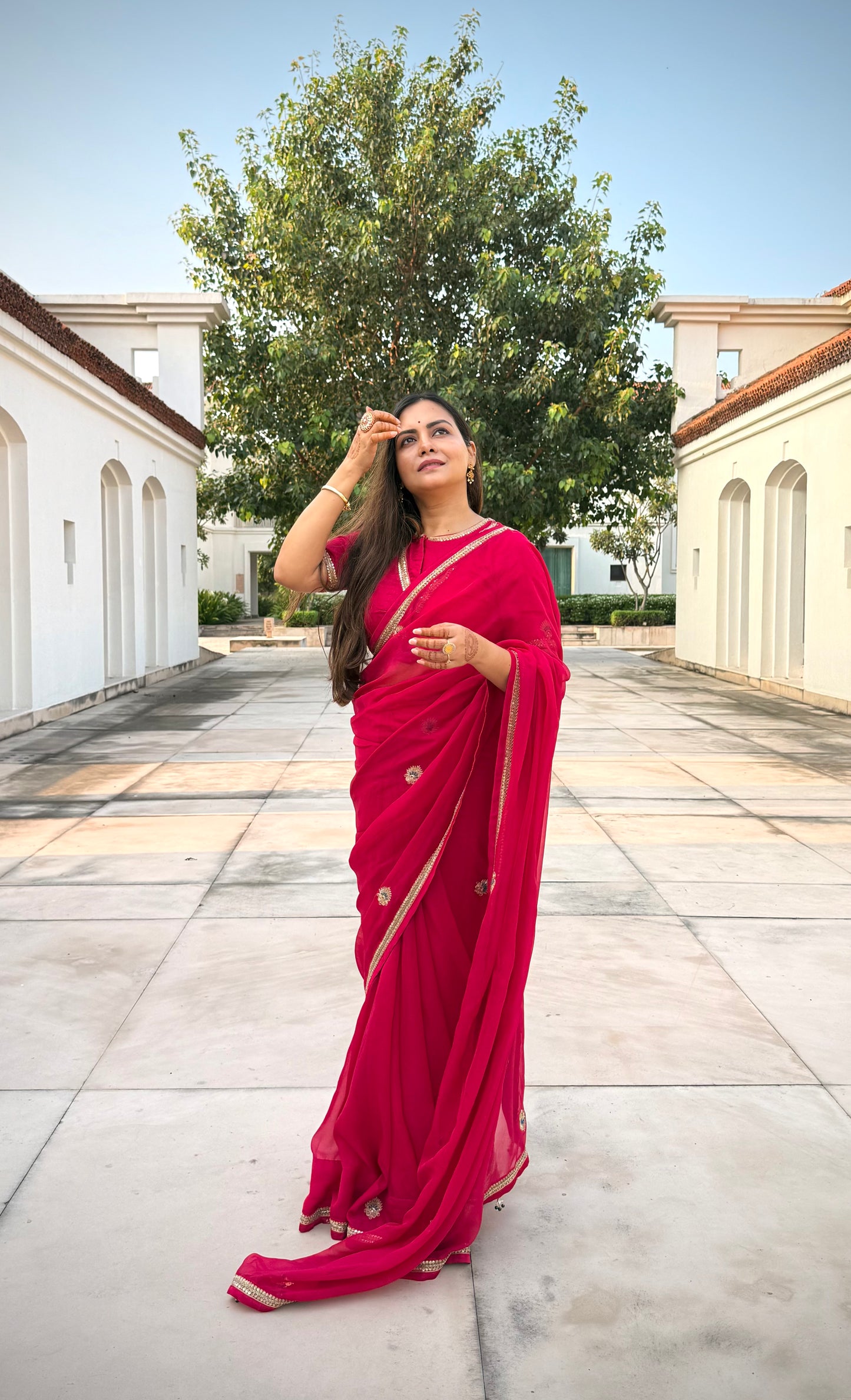Raatrani Gul pink organza saree