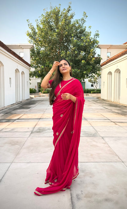 Raatrani Gul pink organza saree