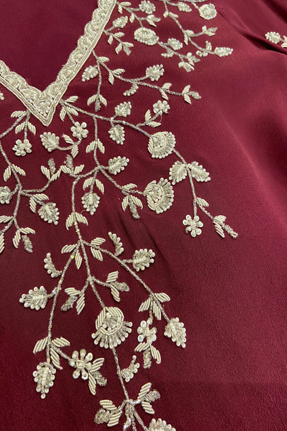Merlot Wine Pearl & Zardozi work Hand Embroidered Kurti set Shalini Gupta Merlot Wine Pearl & Zardozi work Hand Embroidered Kurti set Shalini Gupta