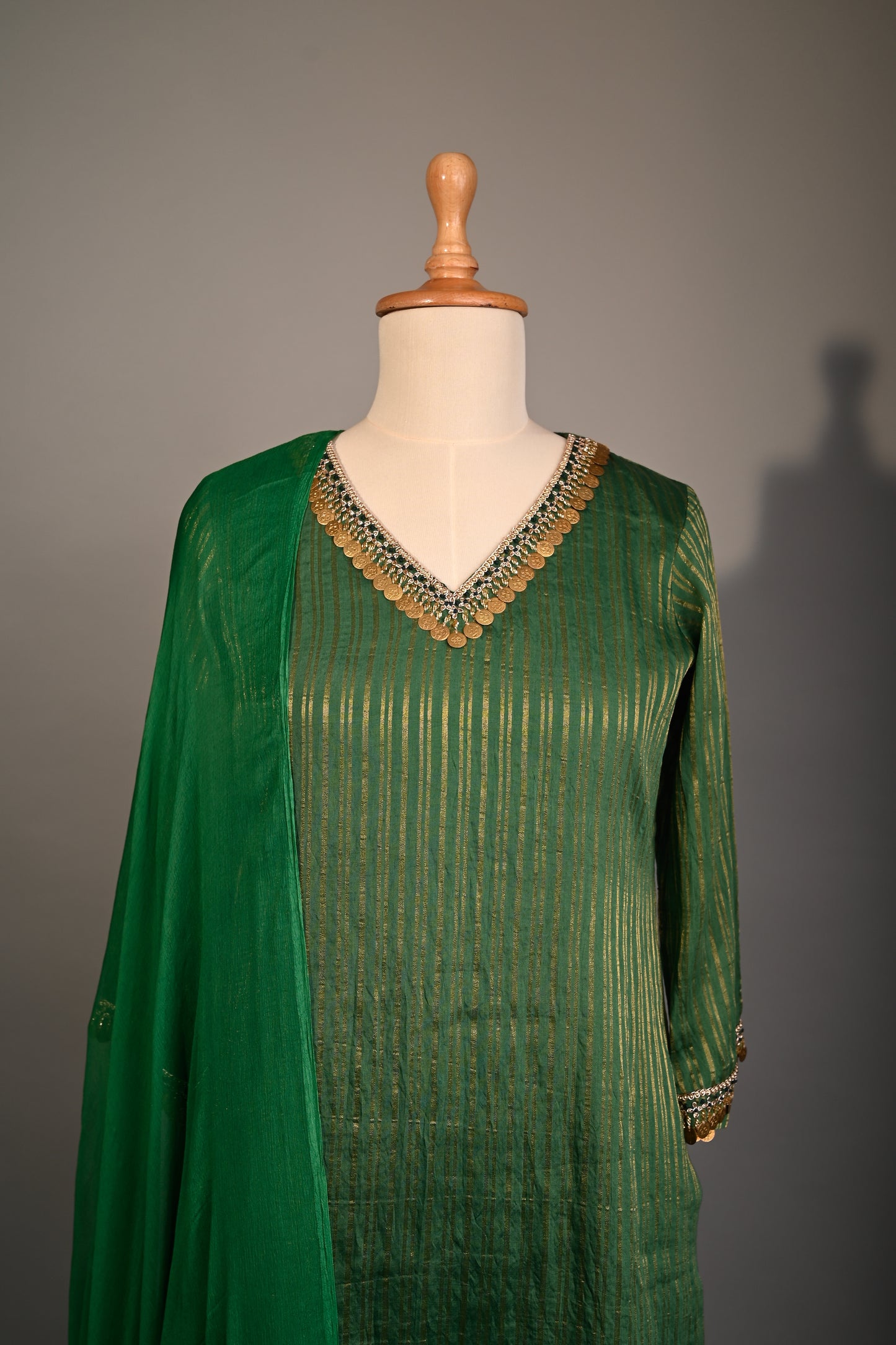 Forrest Green Coin Embroidered Kurti Set