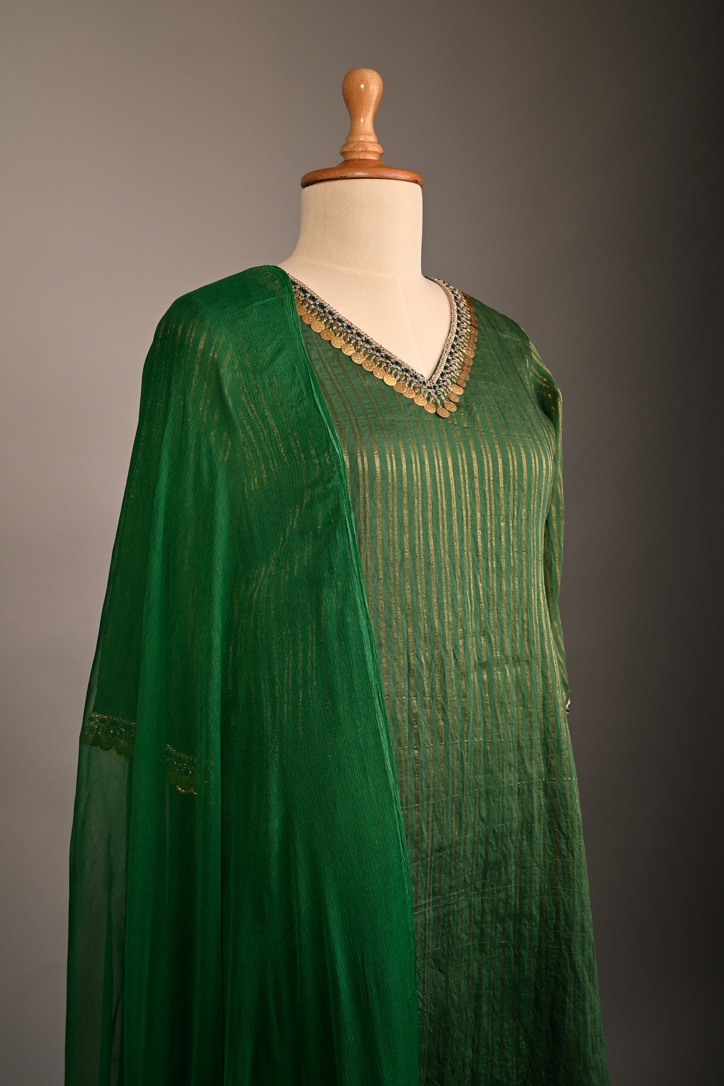 Forrest Green Coin Embroidered Kurti Set