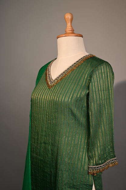 Forrest Green Coin Embroidered Kurti Set