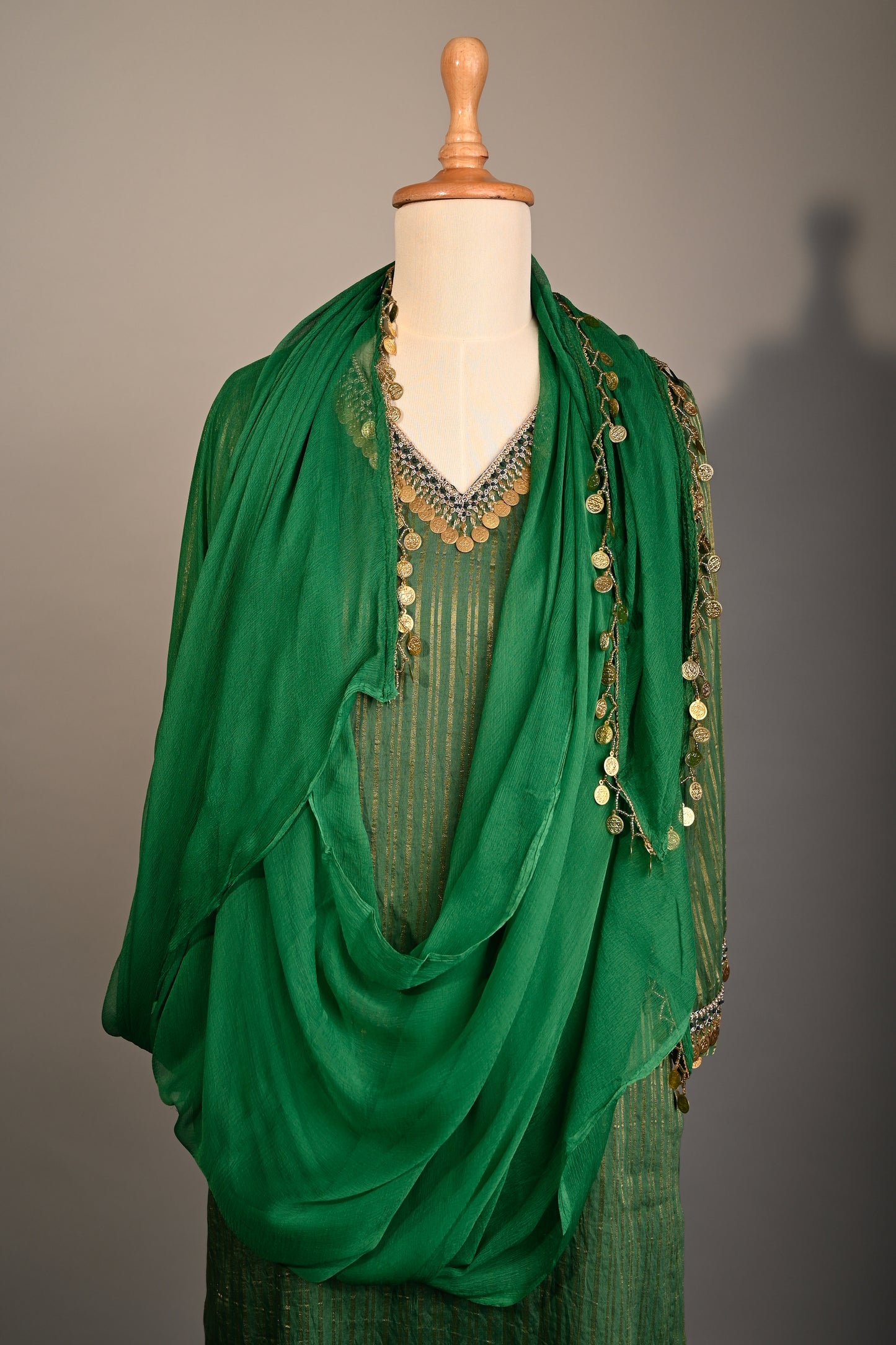 Forrest Green Coin Embroidered Kurti Set