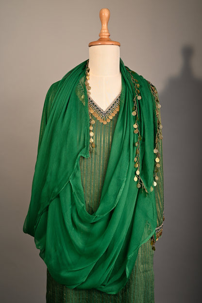 Forrest Green Coin Embroidered Kurti Set