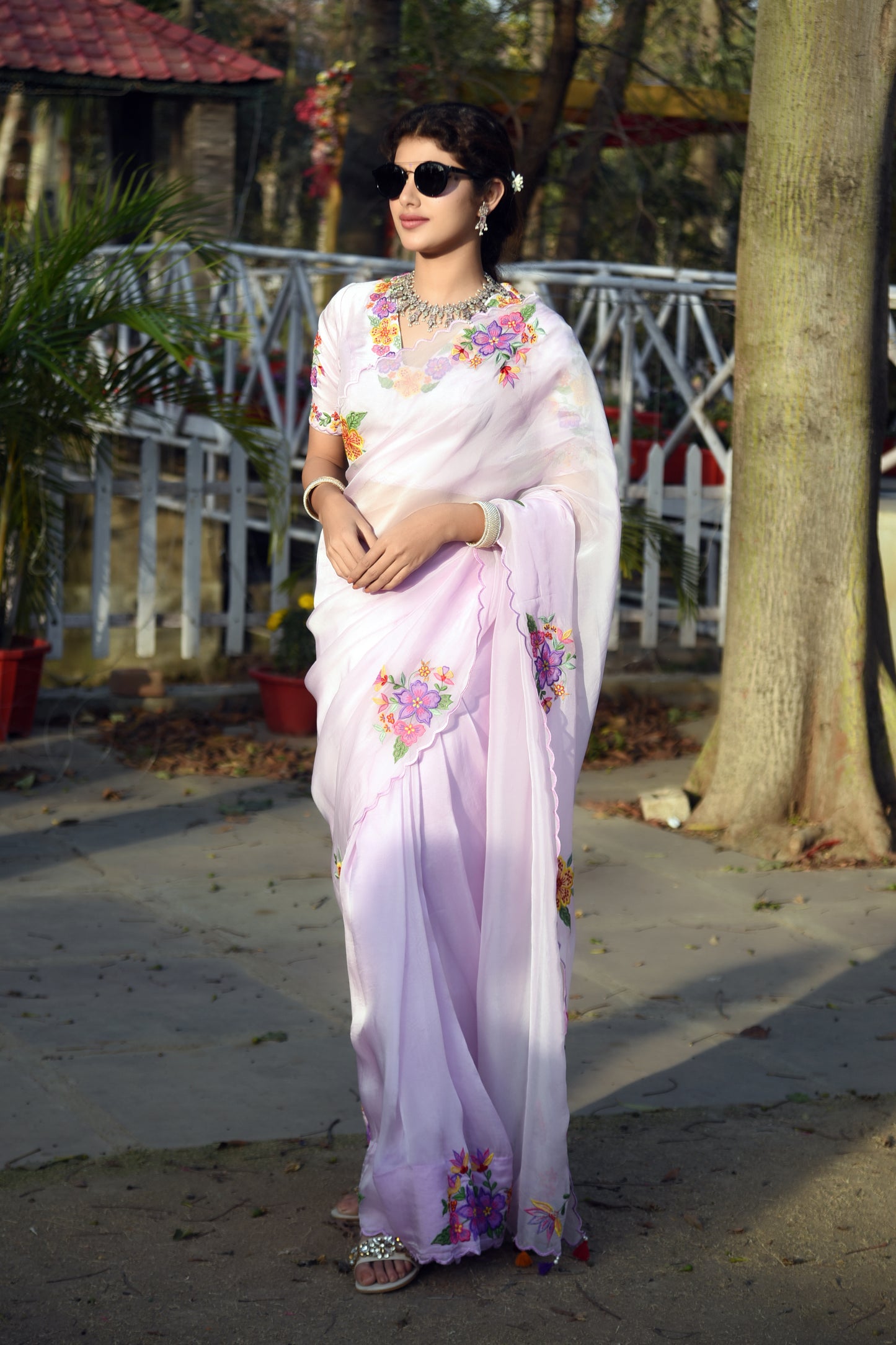 LILAC AFFAIR EMBROIDERED ORGANZA SAREE