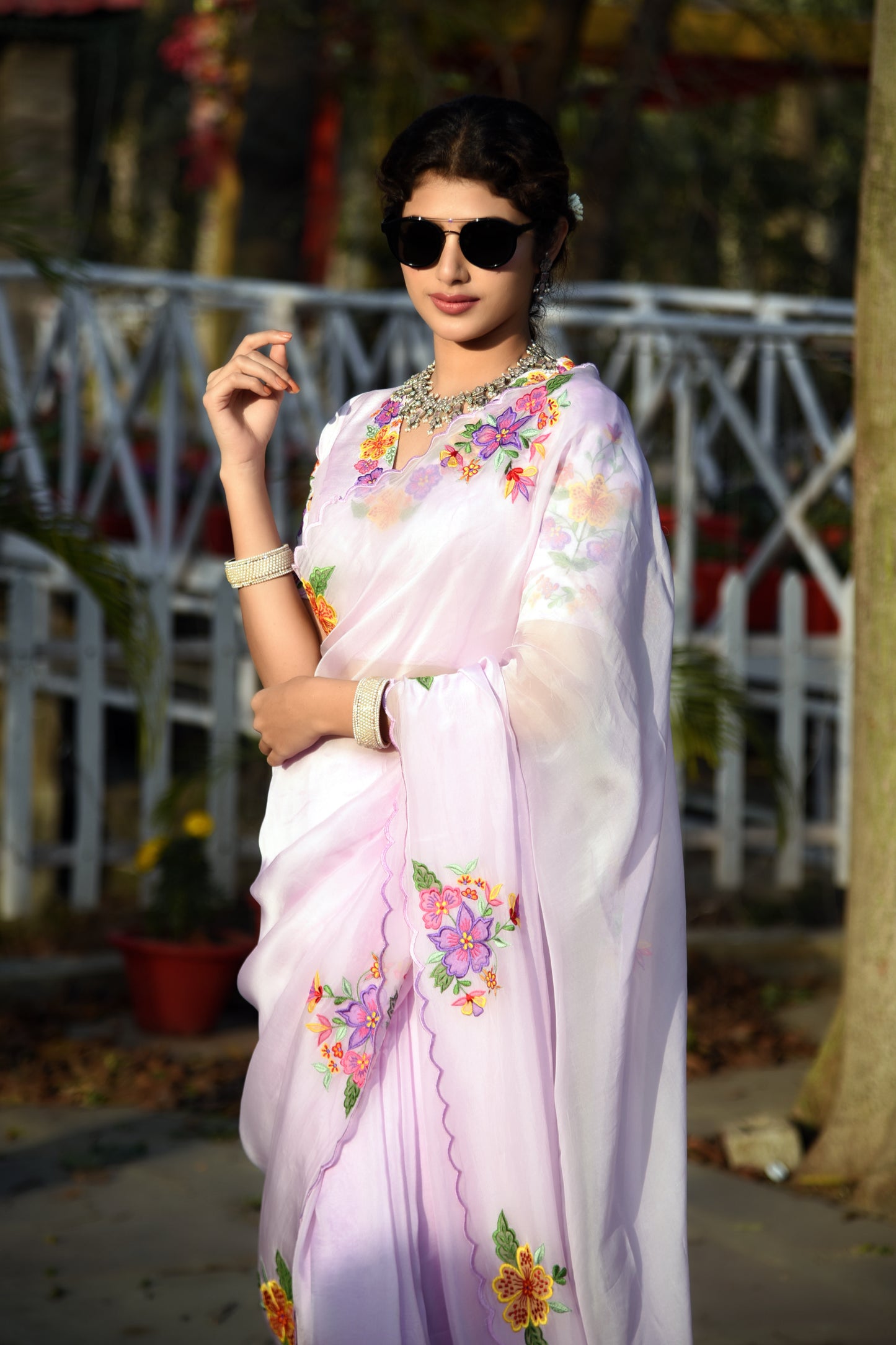 LILAC AFFAIR EMBROIDERED ORGANZA SAREE