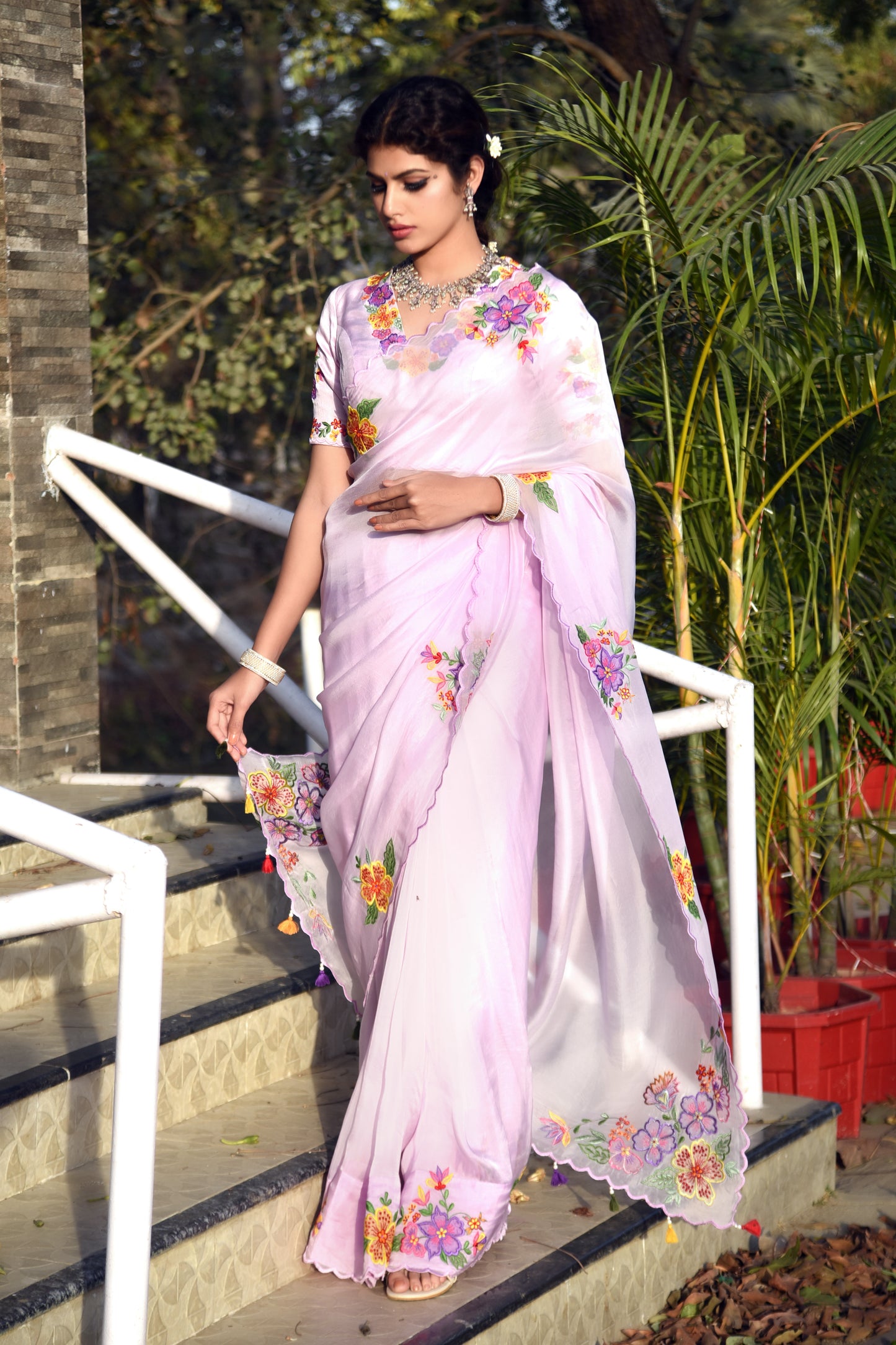 LILAC AFFAIR EMBROIDERED ORGANZA SAREE