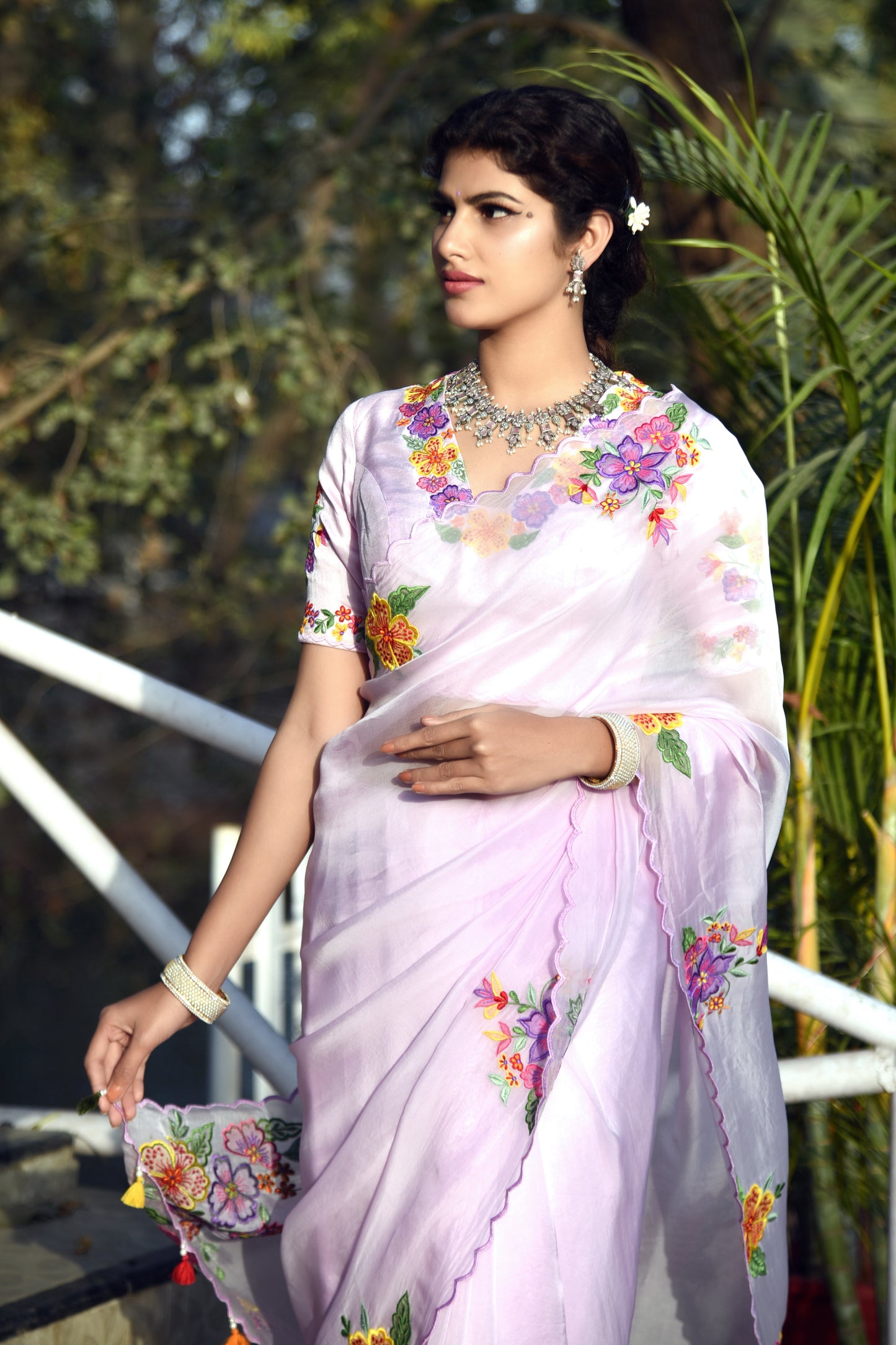 LILAC AFFAIR EMBROIDERED ORGANZA SAREE