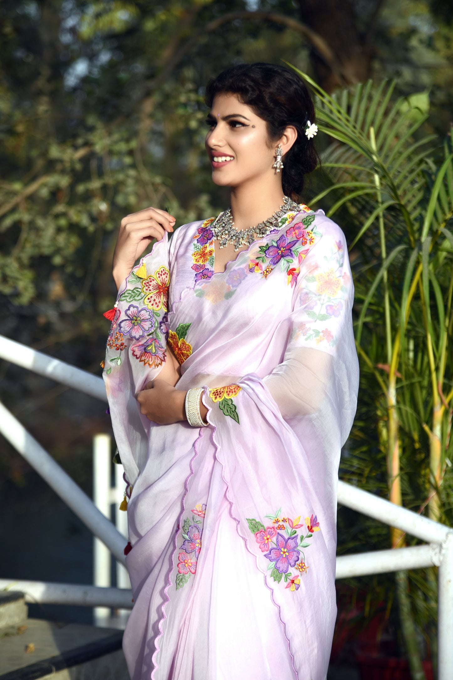 LILAC AFFAIR EMBROIDERED ORGANZA SAREE