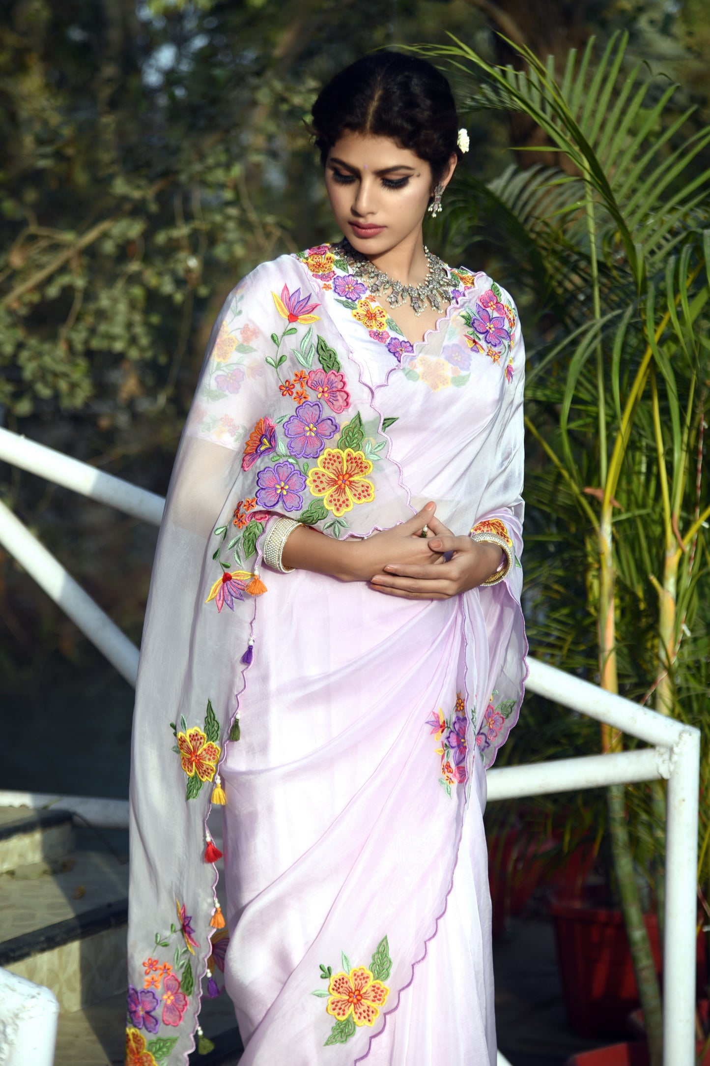LILAC AFFAIR EMBROIDERED ORGANZA SAREE