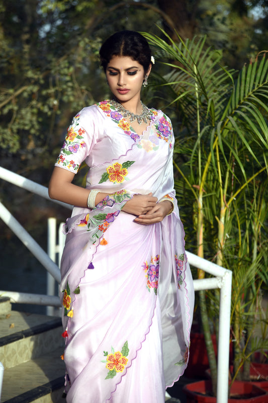 LILAC AFFAIR EMBROIDERED ORGANZA SAREE