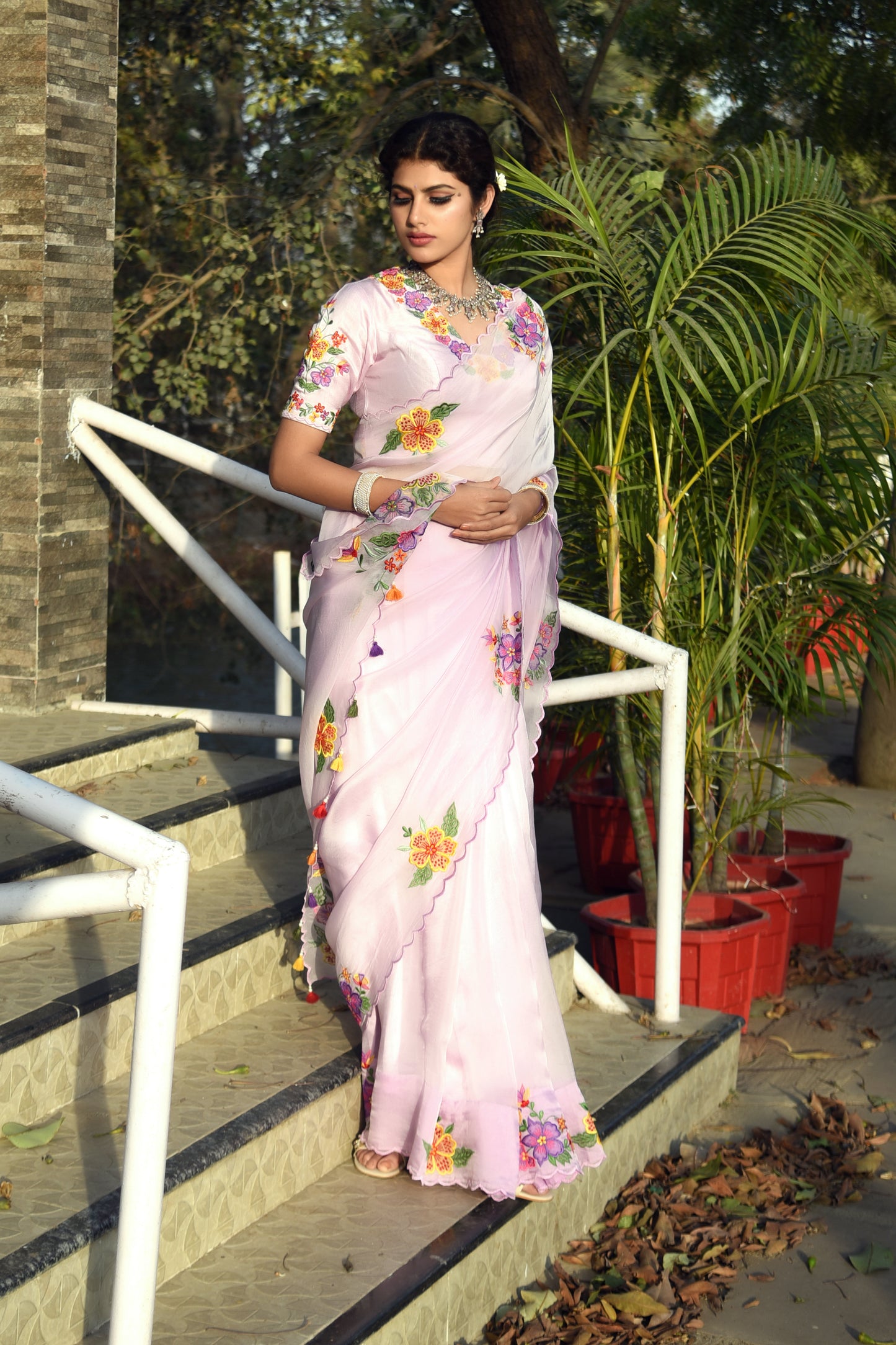LILAC AFFAIR EMBROIDERED ORGANZA SAREE