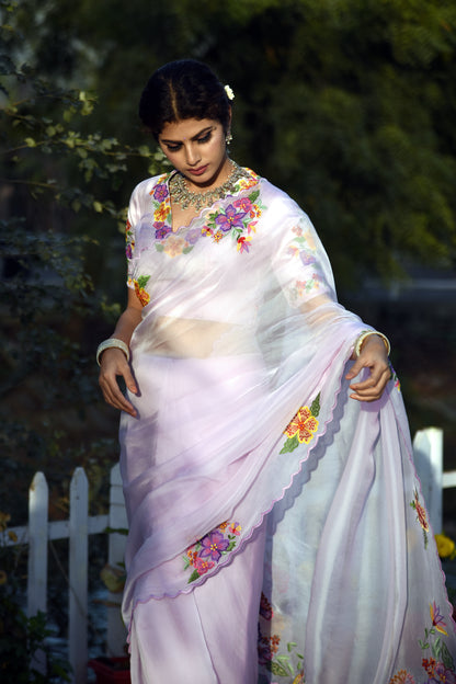 LILAC AFFAIR EMBROIDERED ORGANZA SAREE