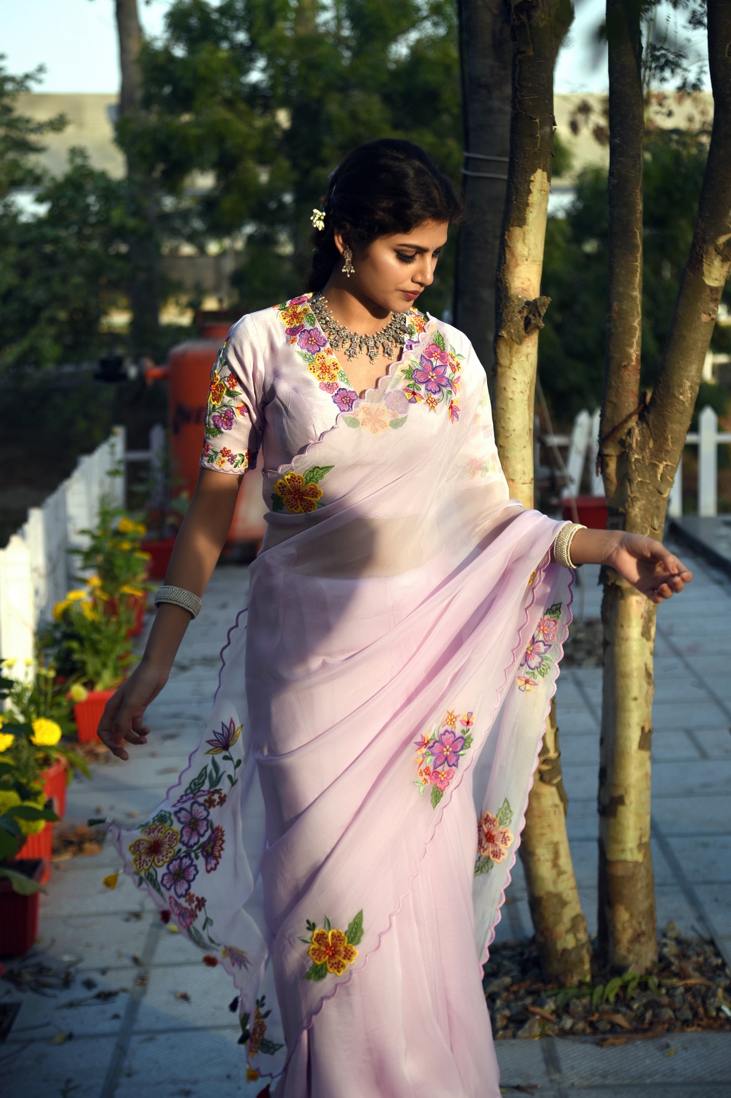 LILAC AFFAIR EMBROIDERED ORGANZA SAREE
