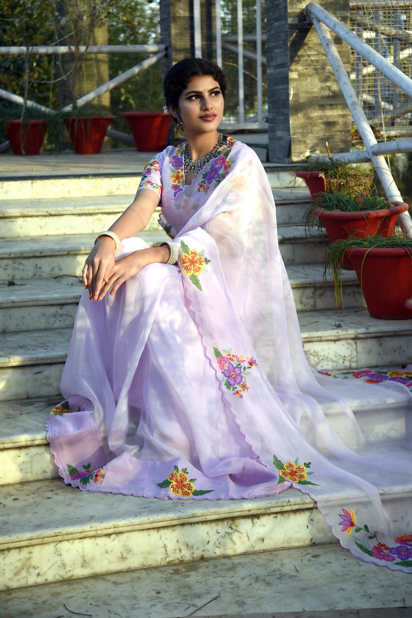 LILAC AFFAIR EMBROIDERED ORGANZA SAREE