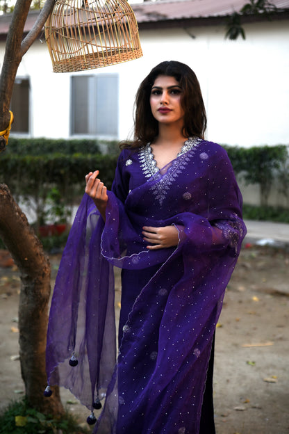 Royal Silver Zardozi Hand Embroidered Silk Kurti Set