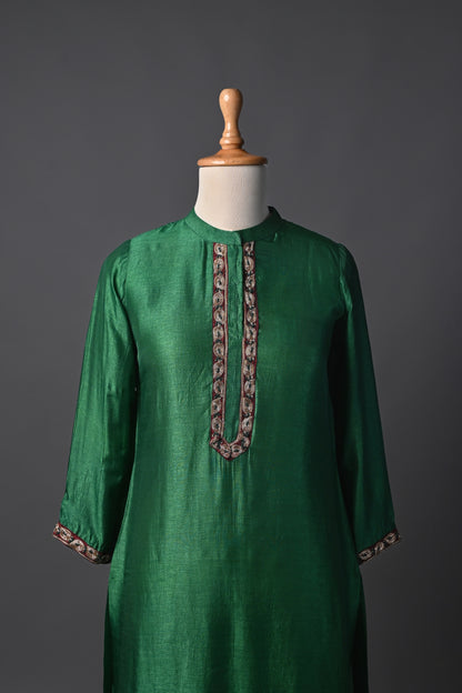 Silk Mandarine Collar Hand Embroidered Kurti