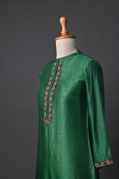 Silk Mandarine Collar Hand Embroidered Kurti